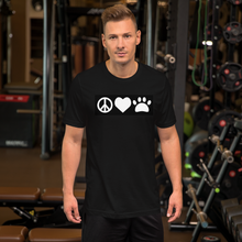 Load image into Gallery viewer, Peace, Love, Pugs T-Shirt