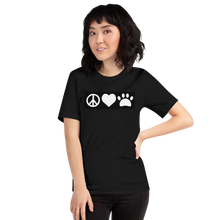Load image into Gallery viewer, Peace, Love, Pugs T-Shirt